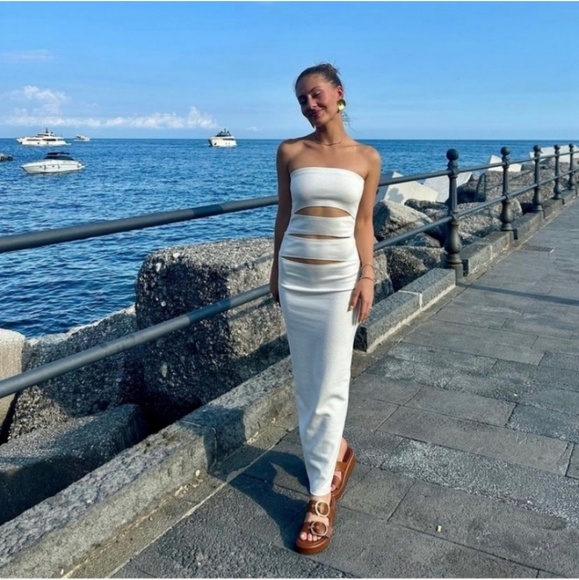 Zara Cut Out * Maxi Dress White - Picture 10 of 16